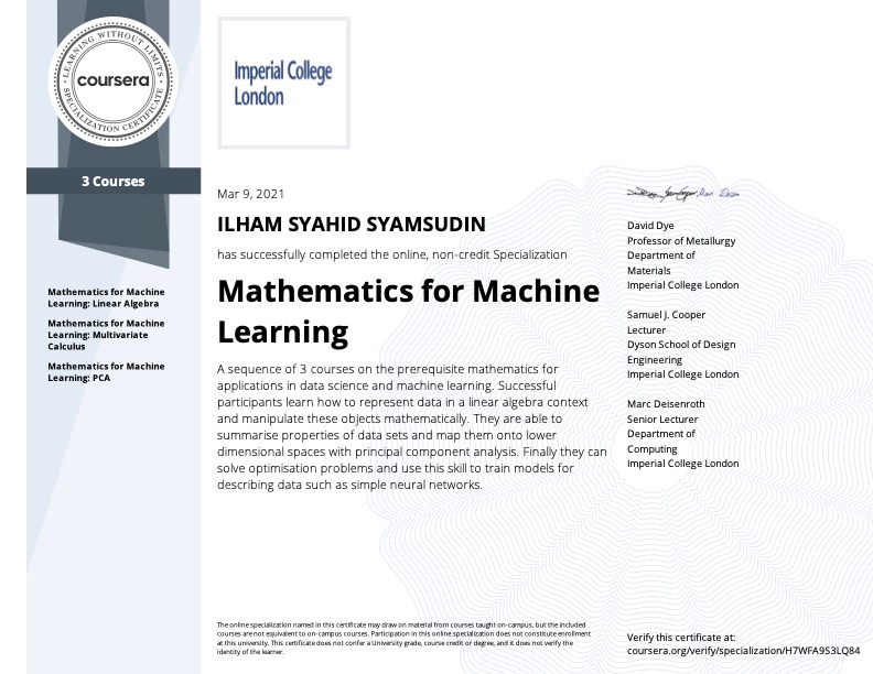 Coursera - Mathematics for Machine Learning